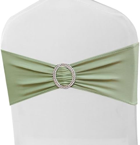 Sage Green Chair Sashes 50 Pack, Spandex Sage Chair Bands Elastic Slider Chairs Ties for Wedding Party Baby Shower Events Banquet Decor by MAGTOWNE