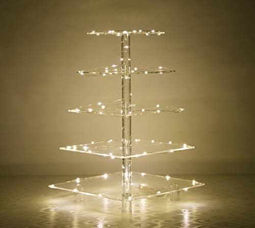 Jusalpha 5 Tier Square Acrylic Cupcake Stand with Light- Cake Holder - Image 6