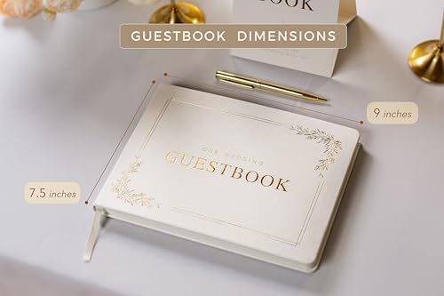 Floral Embossed Wedding Guest Book Set - 9 x 7.5 Hardcover Guestbook for Wedding Reception Sign in, Messages, Bridal Shower Engagement Party (White Cream) - Image 2