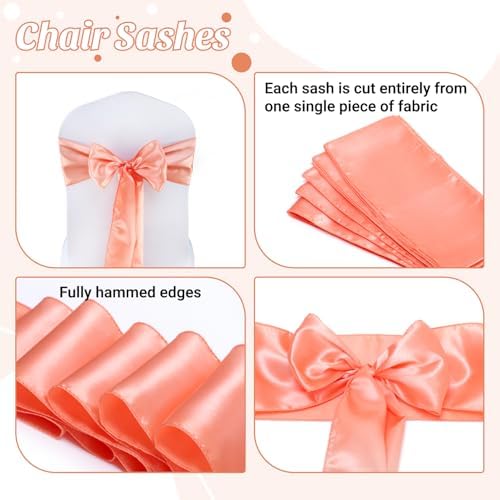 MDS® Pack of 125 Satin Chair Sashes for Wedding & Events – Peach - Image 5
