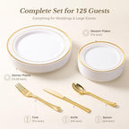 Goodluck 125 PCS Gold Rim Plastic Plates and Cutlery Set for 25 Guests - Image 3