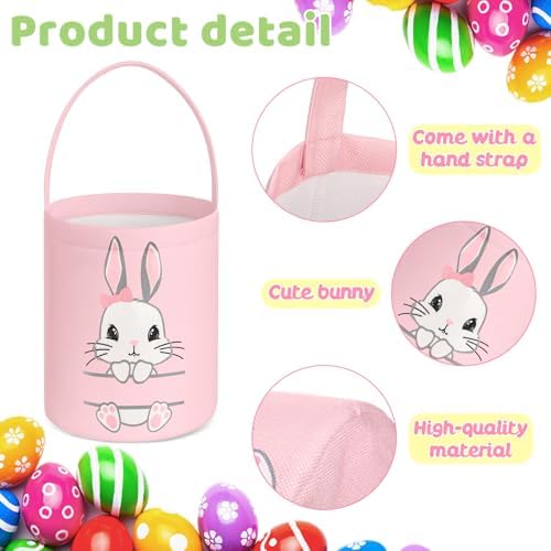 SATINIOR 12 Pack Easter Basket Bulk Easter Bunny Canvas Buckets with Handles Large Personalized Cute Rabbit Tote Bags for Hunt Party Favor Gifts(Pastel Color) - Image 3