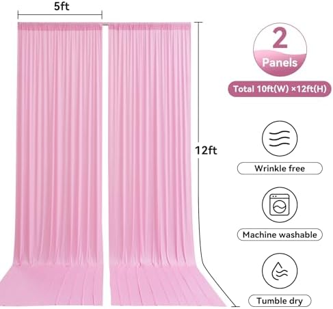 10ftx12ft Wrinkle Free Pink Backdrop Curtain for Parties, 2 Panels Silky Polyesyer Photo Backdrop Drapes 12 ft Long Back Drop Cloth for Wedding Girls Birthday Photography Background - Image 6