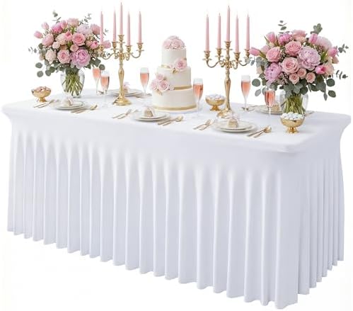 6 Pack White Spandex Tablecloth for 6FT Rectangle Tables, Table Skirt 30x72 Inch Stretch Table Cloths Elastic Fitted Tables Cover for Wedding Parties Birthday Banquet Baby Shower Events by Baoszty