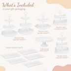 11Pcs Dessert Table Display Set, White Cupcake Stand Set with 3-Tier & 2-Tier Dessert Stands, 10" Plastic Cake Stand & Serving Trays for Wedding, Birthday, Baby Shower, Party&treat table displays set - Image 7