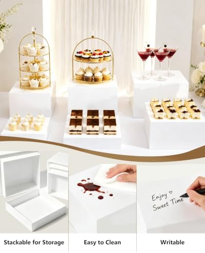 Buffet Risers, 3 Pcs White Square Acrylic Stands for Party & Events - Image 5