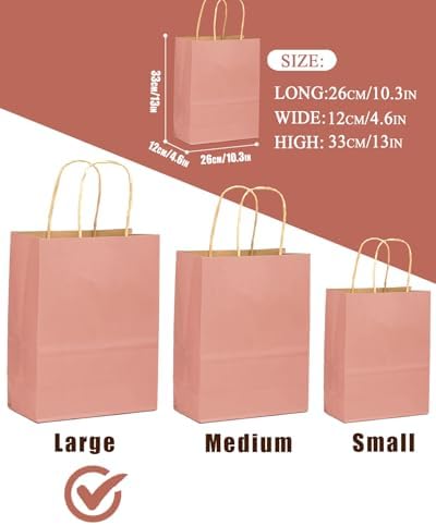 qiqee 100PCS Gift Bag with Handles Bulk Kraft Bright Pink Paper Bags Multiple Uses (13"x10.3"x4.6"- Large Size) - Image 4