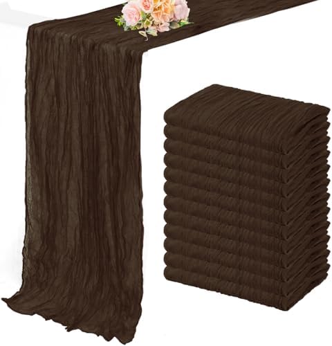 10FT 12 Pack Brown Cheesecloth Table Runner 20 x 120 Inch Long Boho Fabric Rustic Cheese Cloth Table Runner for Wedding Bridal Shower Baby Shower Gauze Sheer Birthday Party Table Decorations by FoliafeelHome