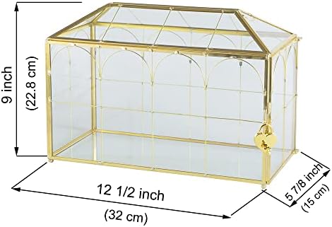 Glass Wedding Card Box with Slot, 12.6 inch Large Clear Card Box Gold Brass Gift Card Storage Box with Lock for Wedding Receptions, Baby Shower, Birthday Party, Bridal Shower - Image 6