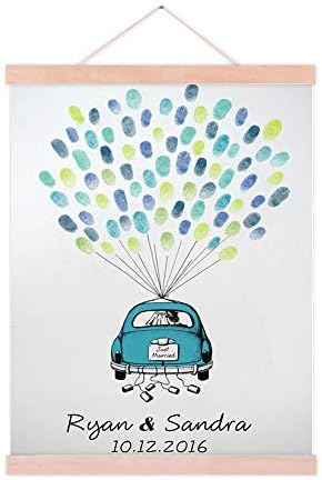 Rustic Wedding Guestbook Alternative Blue Car with Balloons Fingerprint Guest Sign-in Book Party Decorations Wedding Favors Accessories Ready to Hang-80x120cm by Unknown