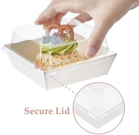 Ocmoiy Small Charcuterie Boxes with Clear Lids, 4 Inches, 100 Pack, White - Image 3
