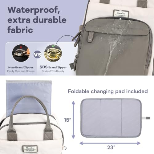 RUVALINO Diaper Bag Backpack-Multifunction Baby Travel Bag with Changing pad, Insulated Bottle Holders & Pacifier Case, Large Capacity, Waterproof, Cream & Taupe - Image 6