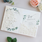 Hosmsua 50PCS Personalized Ivory Laser Cut Wedding Invitations, 5.12 x 7.2 Laser Cut Invitation Pockets with Envelopes for Wedding Bridal Shower Quinceanera Invitations - Image 4