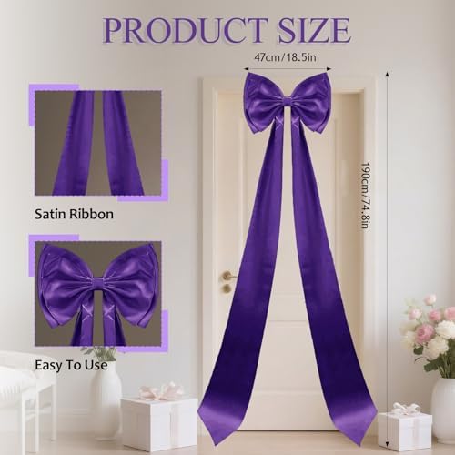 Giant Bow Decoration, Big Bows for Backdrop 75x18 Inch,Bow Themed Room Decor,Large Satin Decorative Bows for Wedding Engagement Bachelorette Baby Shower Bridal Christmas (Purple, 75x18 Inch) - Image 2