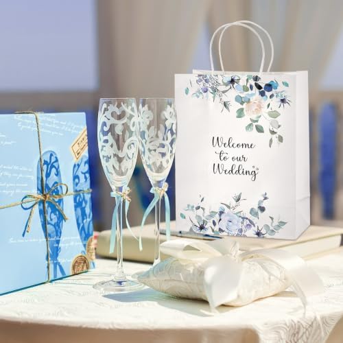 Kolldenn 50 Pcs Welcome Bags for Wedding Guests with Handles, Blue, Floral - Image 5