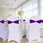 Pack of 120 Spandex Chair Sashes Bows Stretch Chair Cover Band with Buckle Slider Universal Elastic Chair Ties for Wedding Banquet Party Event Decoration (Purple) - Image 6