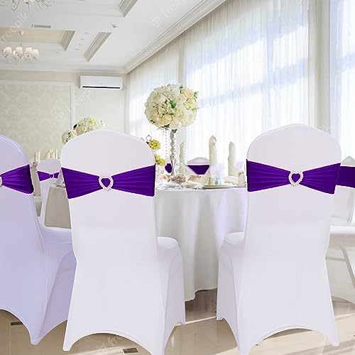 Pack of 120 Spandex Chair Sashes Bows Stretch Chair Cover Band with Buckle Slider Universal Elastic Chair Ties for Wedding Banquet Party Event Decoration (Purple) - Image 6