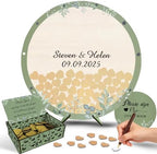 Wedding Guest Book Alternative, Sage Floral Wooden Drop Frame, Heart Chips by Handmade