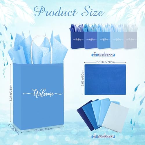 Kolldenn 50 Set Gradient Blue Small Welcome Gift Bags Bulk & Tissue Paper - Image 2