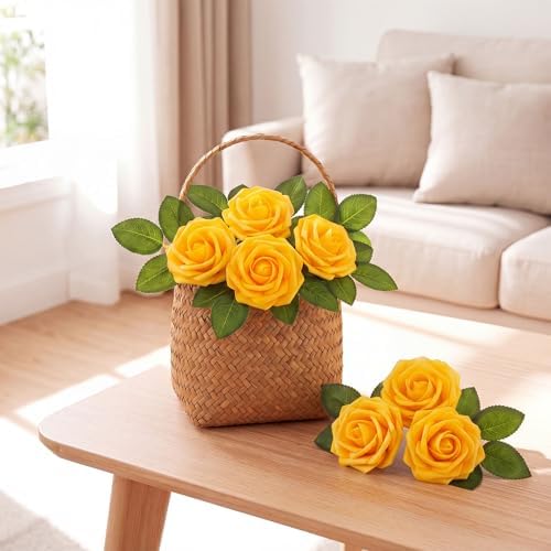 100 Pcs Artificial Rose Flowers, Yellow - Image 4
