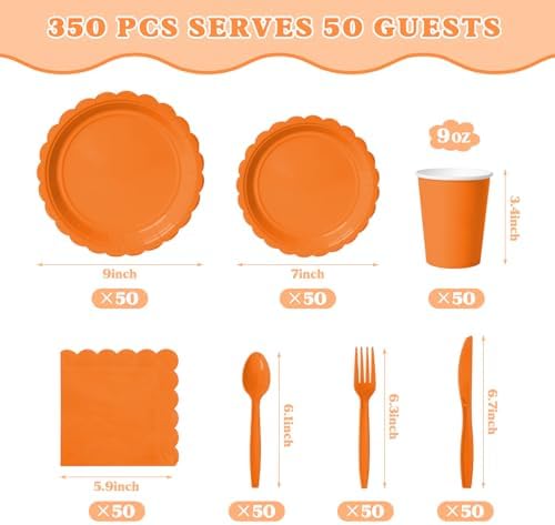 Vyntra 350 Pcs Orange Paper Plates and Napkins Party Supplies - Image 2