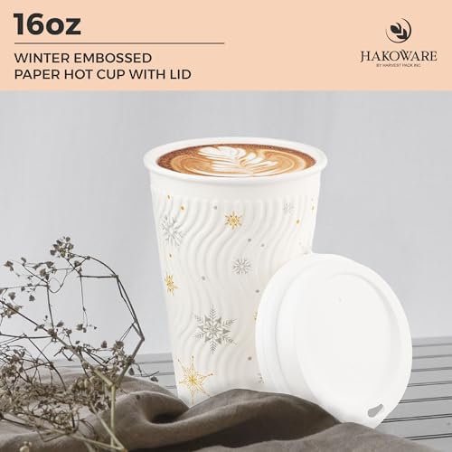 16oz Christmas Disposable Coffee Cups with Lids White Snowflake Winter Togo - Image 3
