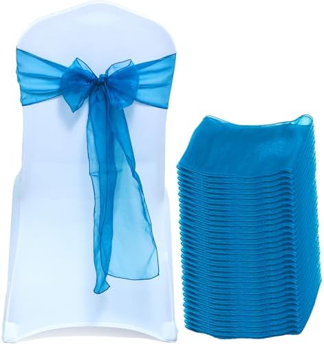 MDS Pack of 75 Organza Chair Sashes for Wedding & Event Décor – Dark Teal by MDS