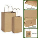 BagDream 200 Pack Kraft Paper Gift Bags with Handles Assorted Sizes Brown - Image 3