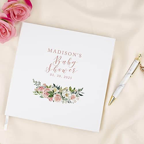 Andaz Press Personalized Baby Shower Guestbook with Gold Accents, Blush Pink and White Florals Custom, White Guest Sign in Registry 120 Pages 8.5 X 8.5 Memories Book for DIY, Scrapbook, Photo Album - Image 2