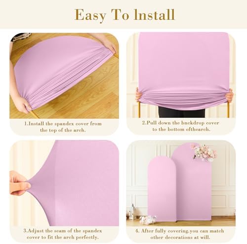 Pale Pink Arch Cover 2 Set-7.2FT and 6FT Arch Backdrop Cover Spandex Fitted Wedding Arch Stand Covers for Baby Shower Girls Birthday Party Bridal Shower Wedding Banquet Photo Background Decorations - Image 6