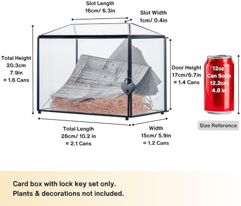 NCYP Small Wedding Glass Cards Box with Slot and Lock, 10.2 x 5.9 x 7.9 Inch, Black Geometric Cards Holder for Micro Wedding Reception, Wishing Well - Slot Length 6.3'' (Glass Box Only) - Image 3