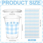 Sliner 50 Sets 16oz Light Blue White Gingham Party Plastic Cups - Image 3