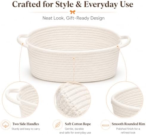9Pcs Baskets for Gifts Empty with Gift Bags and Ribbons, Small Cute Woven Cotton Rope Basket, for Easter Mother's Day, Baby Nursery Room Shelf Storage Toy Pet Organizer to Fill, White, 12 x 8 x 5 inch - Image 3