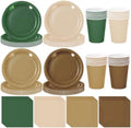 Whaline 244Pcs Woodland Tableware Set Serves 48 Sage Green Brown Disposable Dinnerware 48 9" Plates 48 7" Plate 48 9oz Cups 100 Napkins for Baby Shower Forest Party Supplies by Whaline