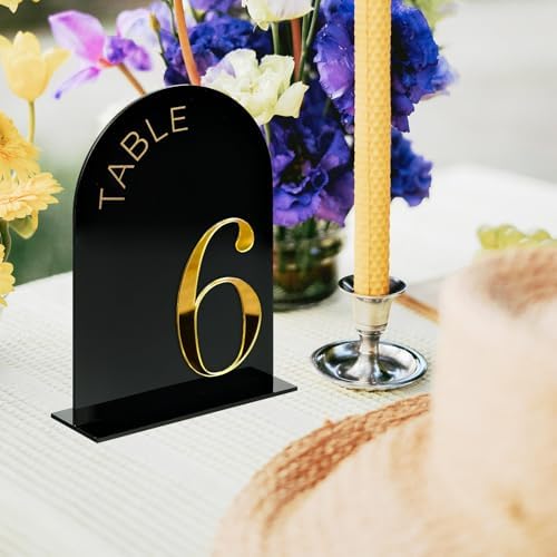 Black Arch Wedding Table Numbers 1-20, Gold Numbers and Stands - Image 6