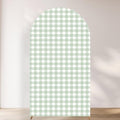 Checkered Gingham Arch Backdrop Cover Sage Green and White Classic Plaid Pattern Girl Bridal Baby Shower Birthday Party Stretchy Arched Photo Booth Decorations 6ft by Unknown