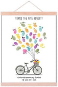 Graduation Wedding Gift Fingerprint Guestbook Alternative Customized DIY Thumbprint Painting Bicycle with Balloons Canvas Signature Book with Wood Hanger-80x120cm by Unknown