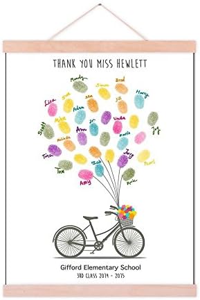 Graduation Wedding Gift Fingerprint Guestbook Alternative Customized DIY Thumbprint Painting Bicycle with Balloons Canvas Signature Book with Wood Hanger-80x120cm by Unknown