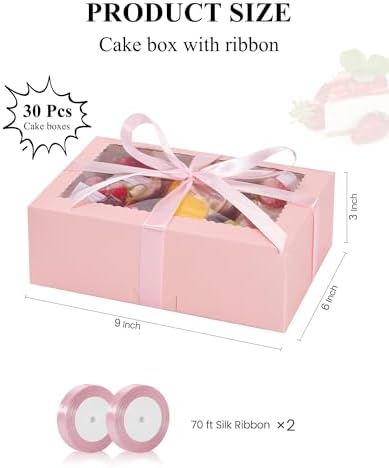 COTOPHER 30Pcs Cookie Boxes with Ribbons, 9x6x3 Inch Pink Bakery Boxes - Image 3