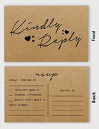 50 Blank RSVP Cards,RSVP Postcards No Envelopes Needed,Rustic Kraft Script Style Print Response Card,RSVP for Wedding,Baby Shower,Bridal Shower - Image 3
