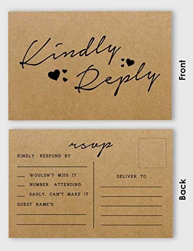 50 Blank RSVP Cards,RSVP Postcards No Envelopes Needed,Rustic Kraft Script Style Print Response Card,RSVP for Wedding,Baby Shower,Bridal Shower - Image 3