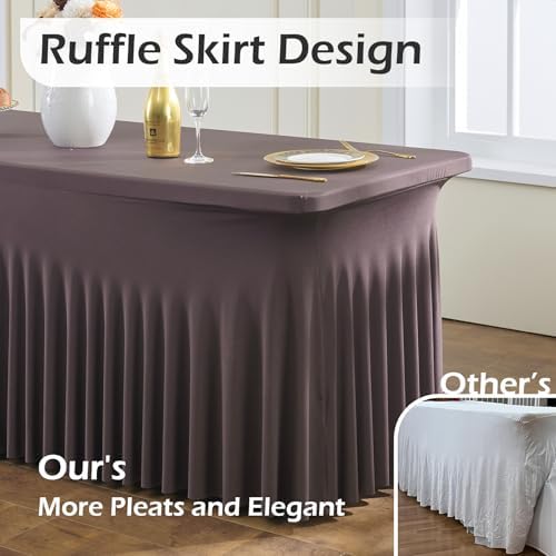 NSSONBEN 2 pk Brown Spandex Tablecloth for 6 Foot Rectangle Tables,Wrinkle Free Fitted Spandex Table Covers 6ft Coffe Stretch Table Cloths with Ruffle Skirt for Parties Weddings Banquet Baby Shower - Image 2