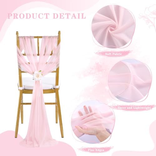 Fanqisi Pink Chair Sashes 16 Pieces 240cm Long Chair Bows Sashes Sheer Tulle Flowy Fabric for Wedding Aisle Chairs Decoration - Image 4