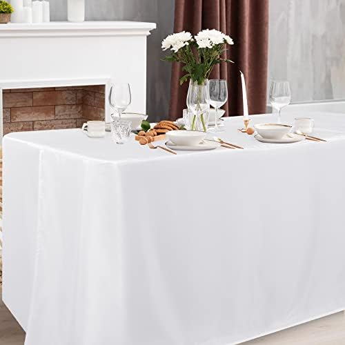 Obstal 2 Pack Table Clothes for 6 Foot Rectangle Tables - Water Resistant Washable Fabric Polyester Rectangle Table Cover Protector for Wedding, Banquet and Trade Shows, 72L x 30W x 30H Inches, White - Image 2