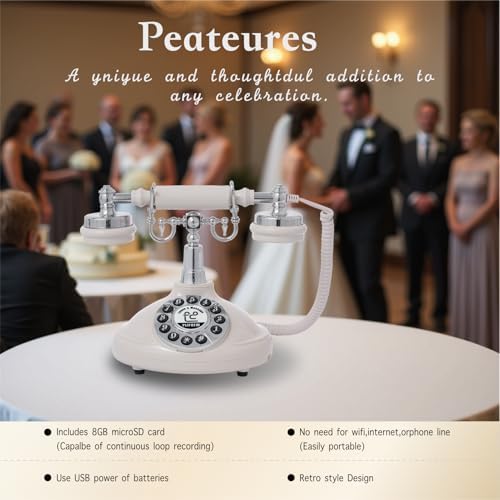 Audio Guest Book Wedding Phone,Audio Guestbook Phone Vintage Style Audio Message Voicemail for Graduation Retirement Party Birthdays Baby Shower Special Occasions (Beige) - Image 4