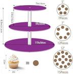 J JOYSAY Purple Pattern Acrylic Cupcake Stand 3 Tier Dessert Table Display Set Clear Cake Stands for Wedding Party Baby Shower Decorations Easy Assembly Pastry Tower - Image 3
