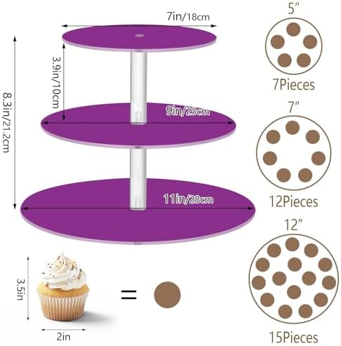J JOYSAY Purple Pattern Acrylic Cupcake Stand 3 Tier Dessert Table Display Set Clear Cake Stands for Wedding Party Baby Shower Decorations Easy Assembly Pastry Tower - Image 3