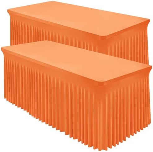 Shillance 2 Packs Orange Spandex Tableclothes for 8 Foot Rectangle Table, Spandex Table Covers 8FT Stretch Table Skirts Rectangle Wrinkle Free Fitted Tablecover for Event, Wedding, Banquet & Parties by Shillance