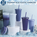 Skylety 24 Pcs Gray Blue Plastic Cups with Lids and Straws 24 oz - Image 4