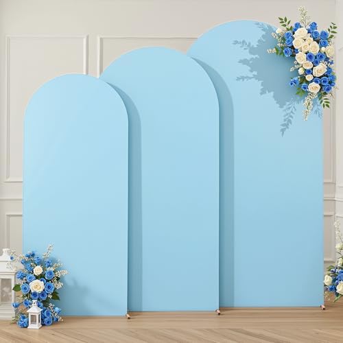 Baby Blue Arch Backdrop Cover 7.2ft 6.6ft 6ft Arch Cover Set of 3 Arch Covers Stretchy Backdrop for Wedding Party Baby Shower Birthday Photography Spandex Arch Stand Covers Backdrop Curtains Decor - Image 5